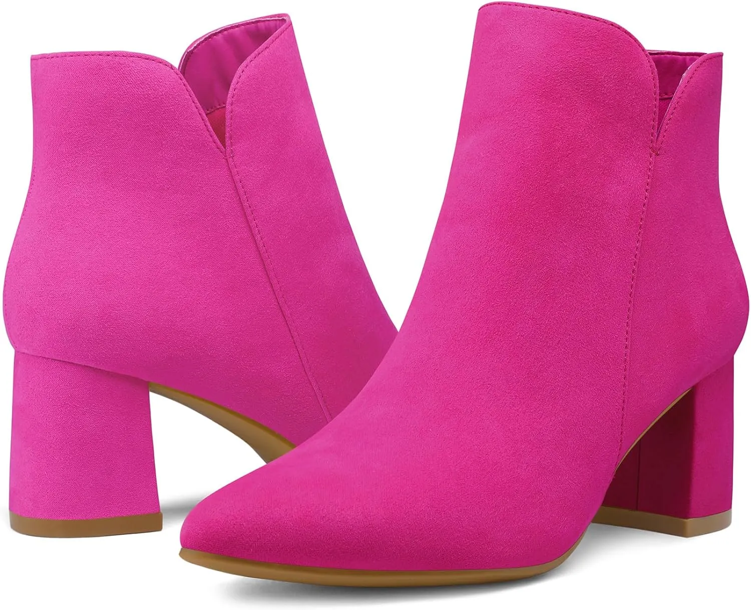 mysoft Women's Ankle Boots Chunky Block Low Heel Comfortable Pointed Toe Side V Cutout Dressy Office Booties with Zipper
