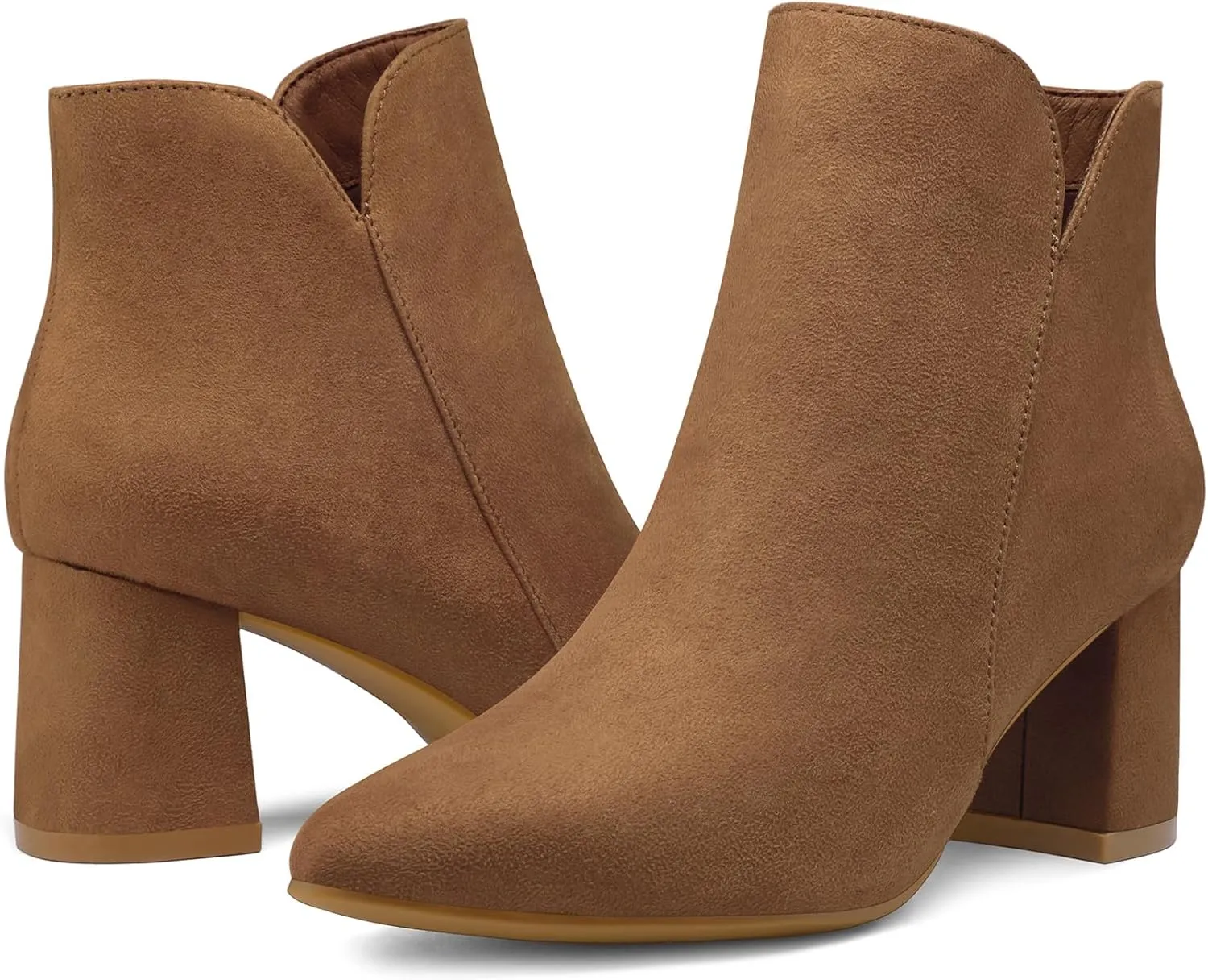 mysoft Women's Ankle Boots Chunky Block Low Heel Comfortable Pointed Toe Side V Cutout Dressy Office Booties with Zipper