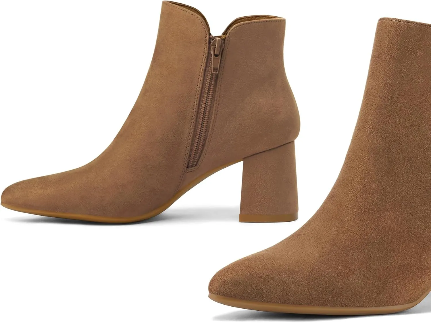 mysoft Women's Ankle Boots Chunky Block Low Heel Comfortable Pointed Toe Side V Cutout Dressy Office Booties with Zipper
