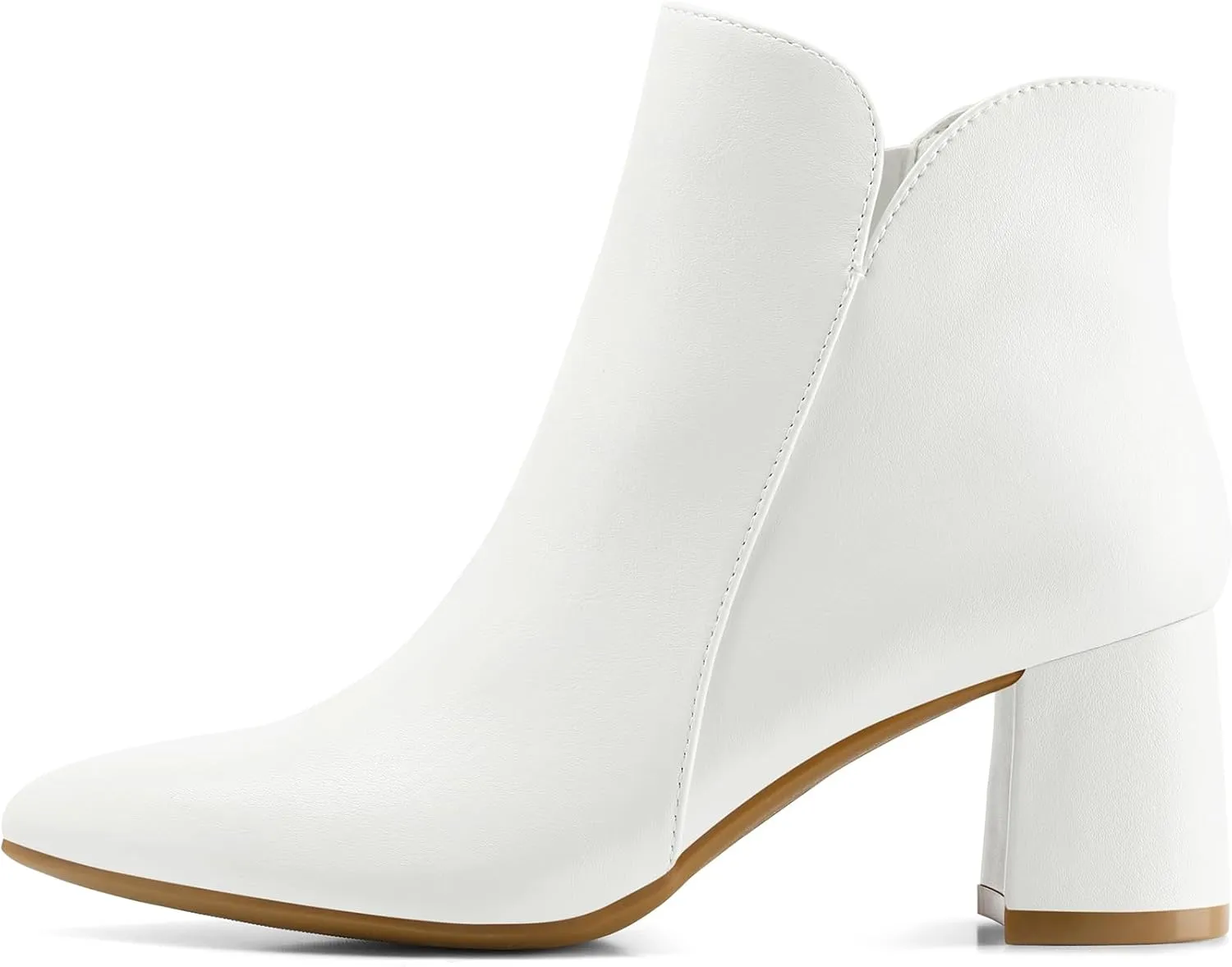 mysoft Women's Ankle Boots Chunky Block Low Heel Comfortable Pointed Toe Side V Cutout Dressy Office Booties with Zipper