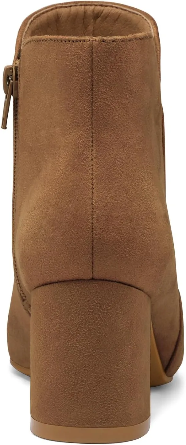 mysoft Women's Ankle Boots Chunky Block Low Heel Comfortable Pointed Toe Side V Cutout Dressy Office Booties with Zipper