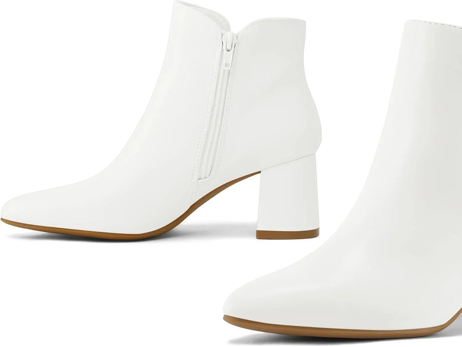 mysoft Women's Ankle Boots Chunky Block Low Heel Comfortable Pointed Toe Side V Cutout Dressy Office Booties with Zipper