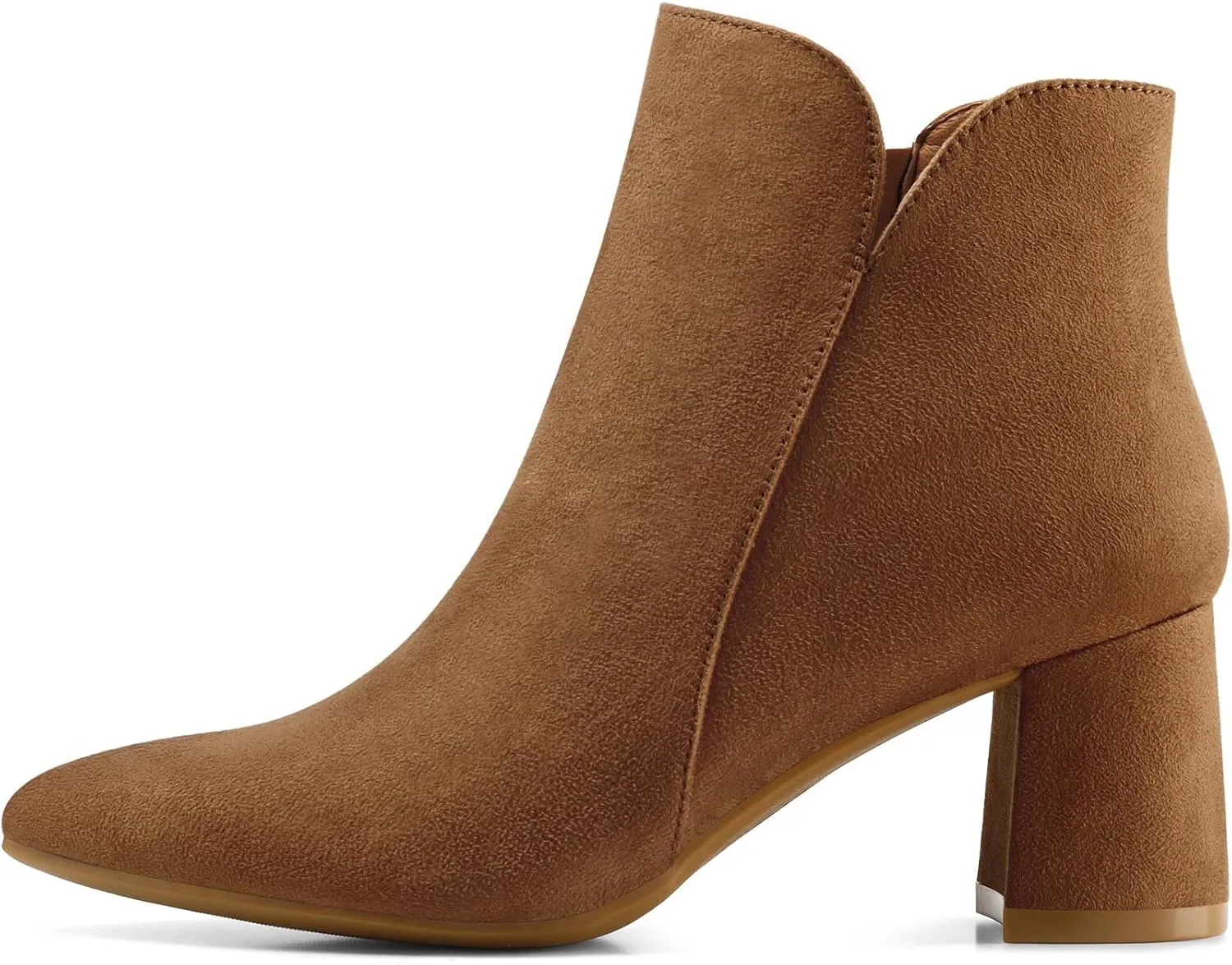 mysoft Women's Ankle Boots Chunky Block Low Heel Comfortable Pointed Toe Side V Cutout Dressy Office Booties with Zipper