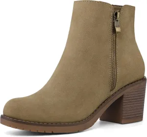 mysoft Women's Ankle Boots Low Chunky Stacked Heel Booties With Side Zipper