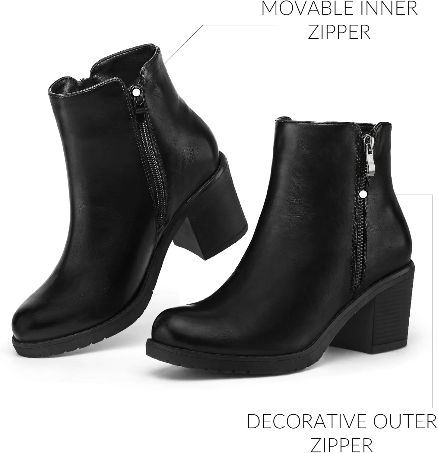 mysoft Women's Ankle Boots Low Chunky Stacked Heel Booties With Side Zipper