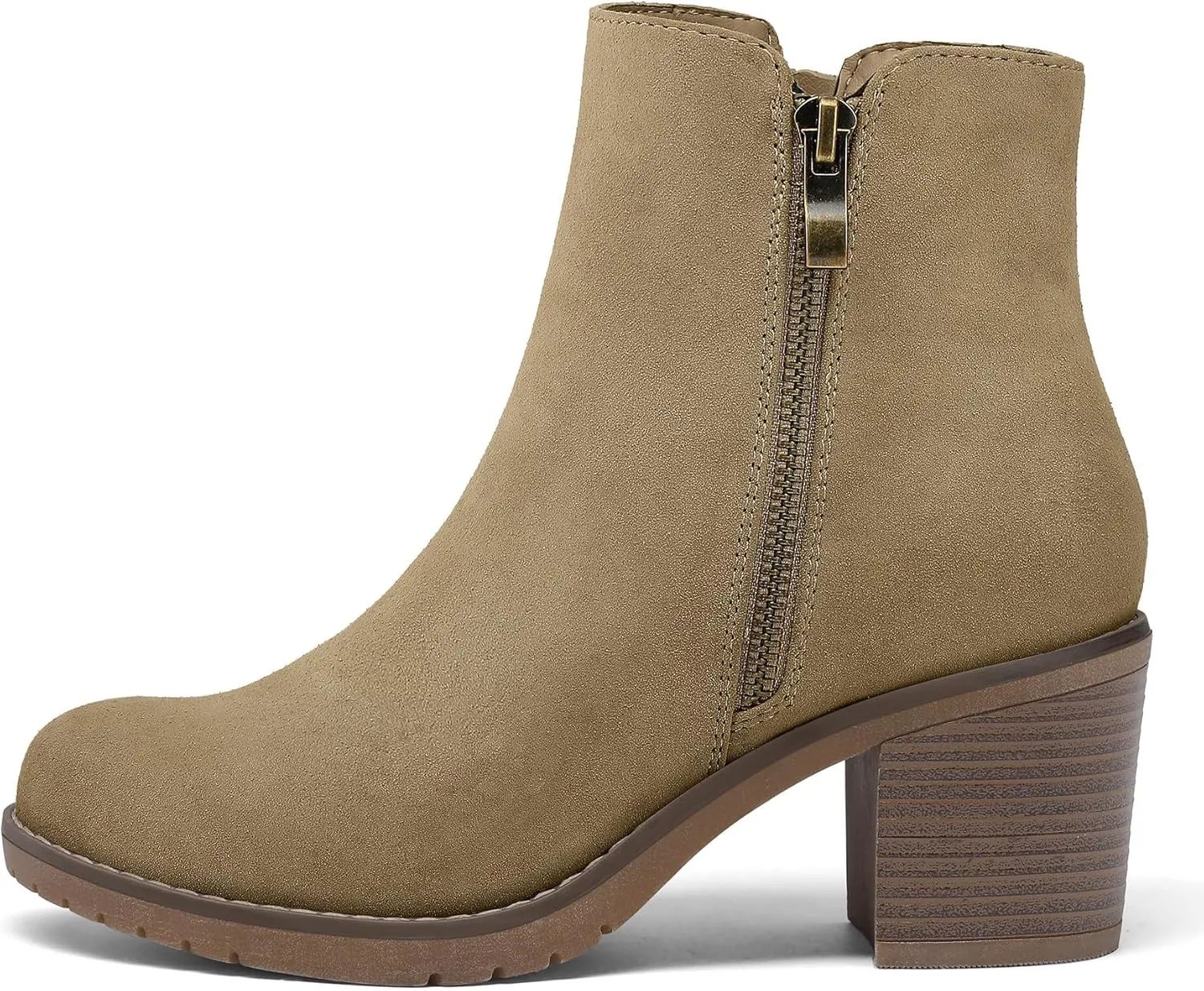 mysoft Women's Ankle Boots Low Chunky Stacked Heel Booties With Side Zipper