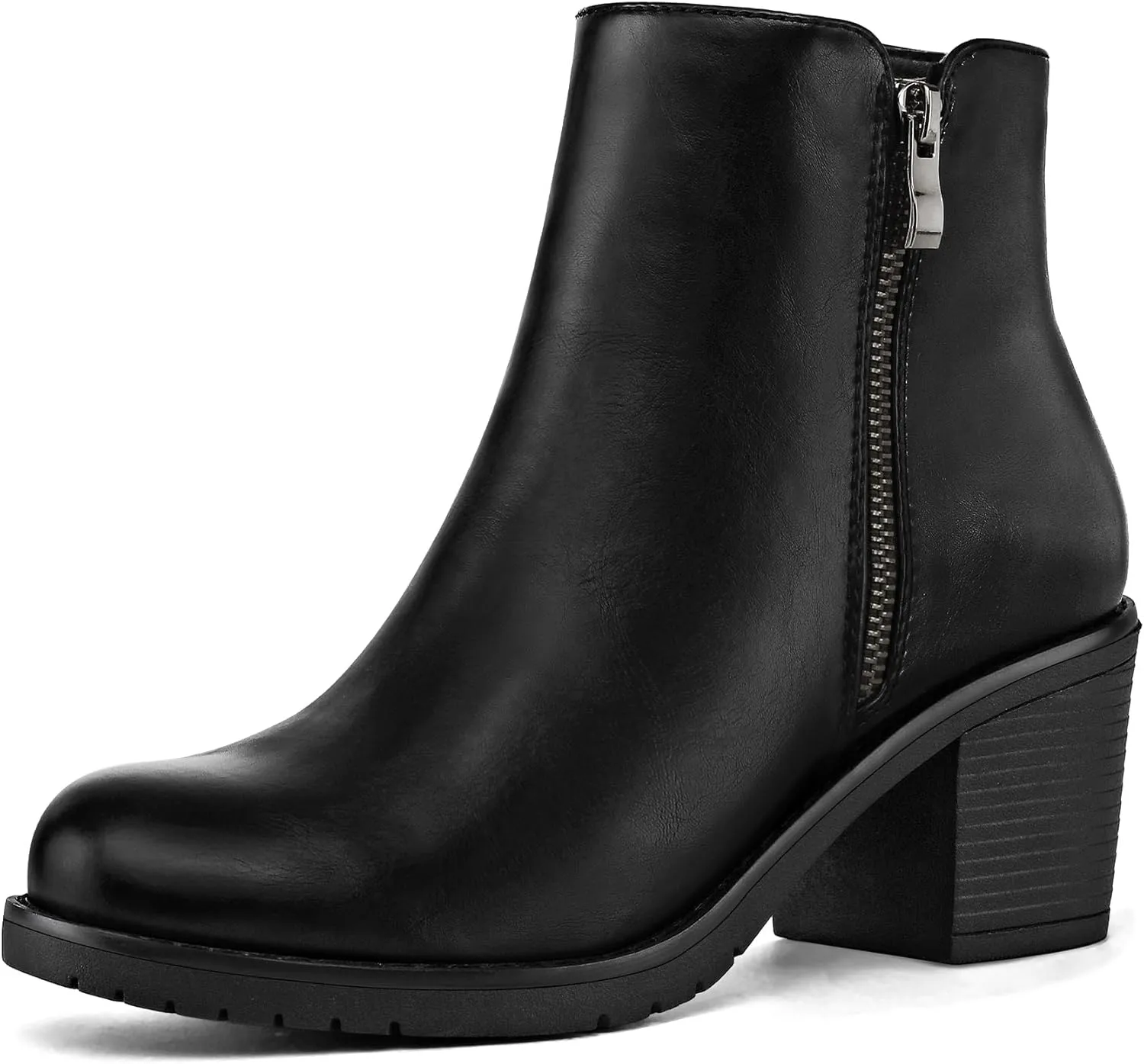 mysoft Women's Ankle Boots Low Chunky Stacked Heel Booties With Side Zipper
