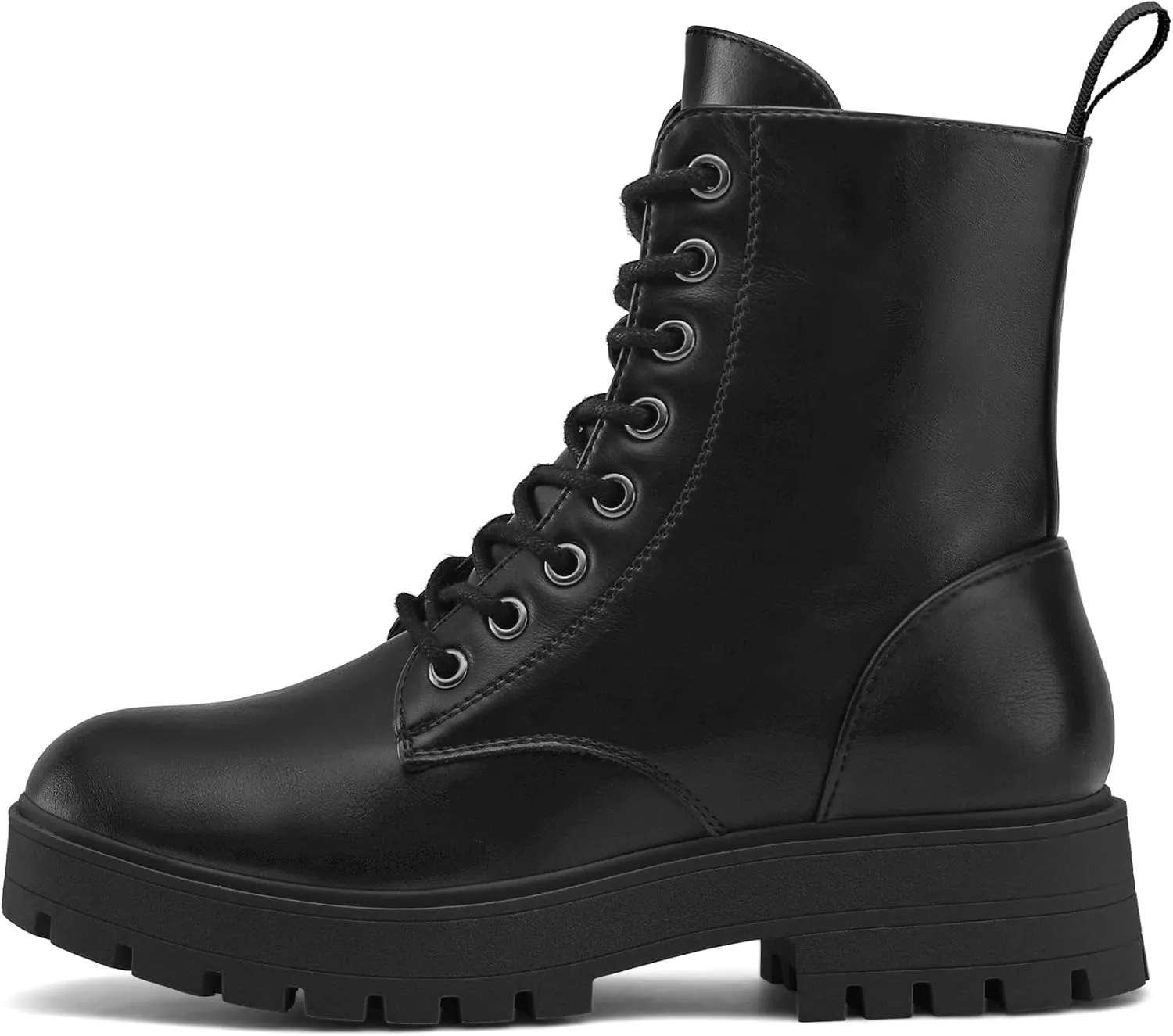 mysoft Women's Combat Boots Lace-Up Platform Ankle Booties Chunky Low Heel Side Zipper Shoes