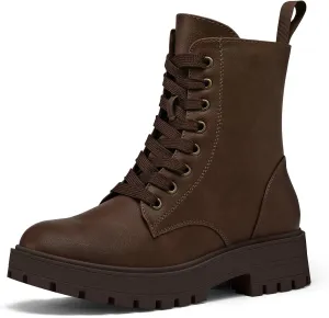 mysoft Women's Combat Boots Lace-Up Platform Ankle Booties Chunky Low Heel Side Zipper Shoes