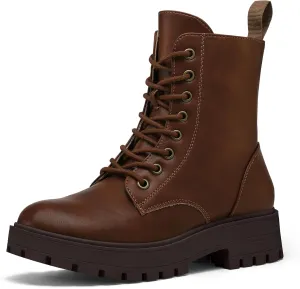 mysoft Women's Combat Boots Lace-Up Platform Ankle Booties Chunky Low Heel Side Zipper Shoes