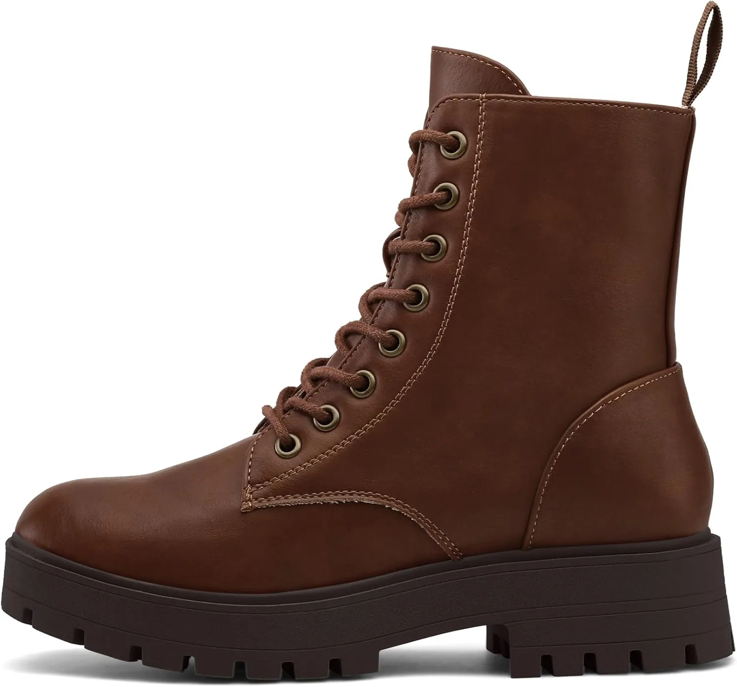 mysoft Women's Combat Boots Lace-Up Platform Ankle Booties Chunky Low Heel Side Zipper Shoes