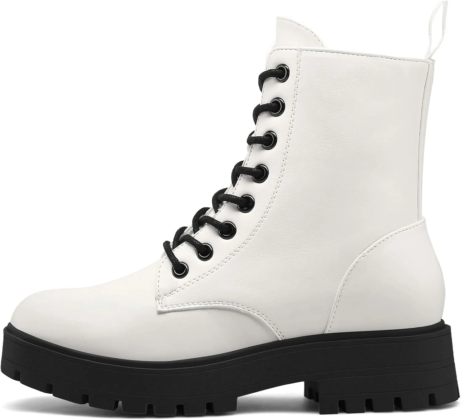 mysoft Women's Combat Boots Lace-Up Platform Ankle Booties Chunky Low Heel Side Zipper Shoes