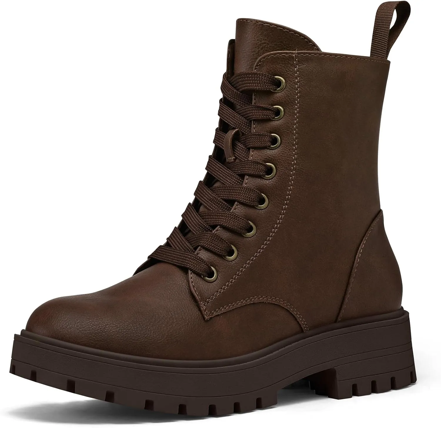 mysoft Women's Combat Boots Lace-Up Platform Ankle Booties Chunky Low Heel Side Zipper Shoes