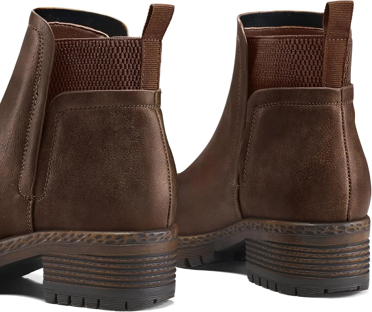 mysoft Women's Elastic Gore Lug Sole Chelsea Boots Slip On Platform Chunky Heel Ankle Booties