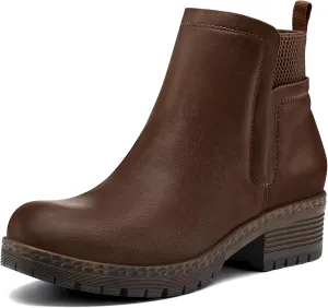 mysoft Women's Elastic Gore Lug Sole Chelsea Boots Slip On Platform Chunky Heel Ankle Booties