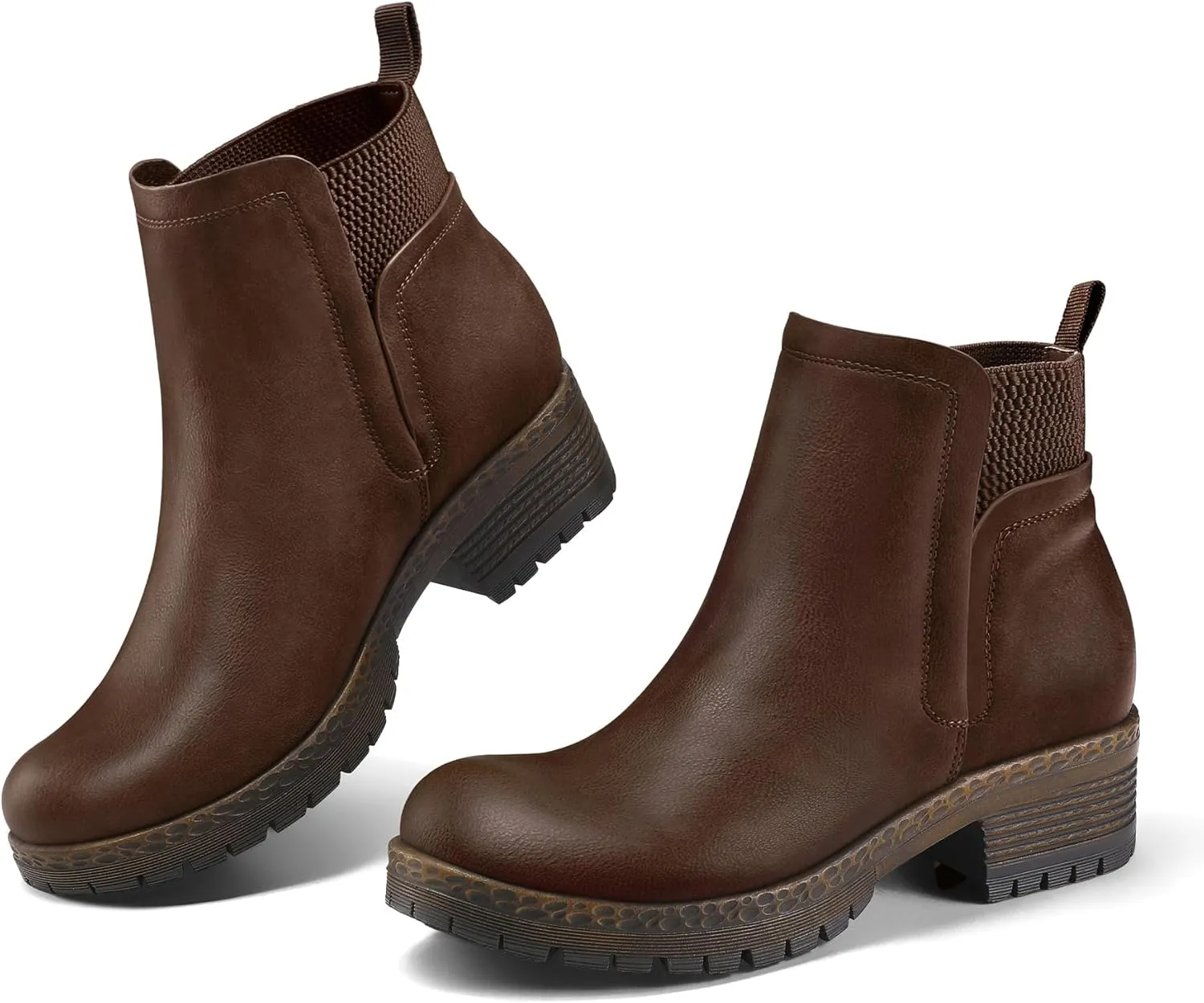 mysoft Women's Elastic Gore Lug Sole Chelsea Boots Slip On Platform Chunky Heel Ankle Booties