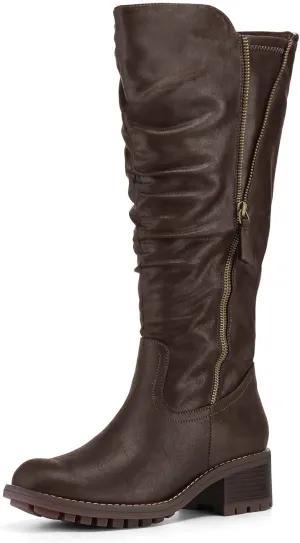 mysoft Women's Knee High Boots Side Zipper Lug Sole 2 Inch Stacked Chunky Heel Boots