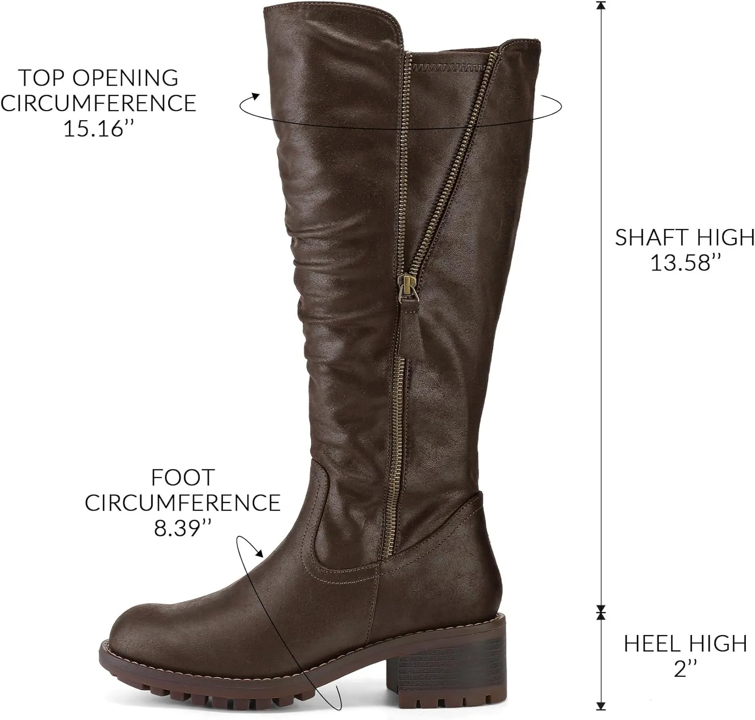 mysoft Women's Knee High Boots Side Zipper Lug Sole 2 Inch Stacked Chunky Heel Boots