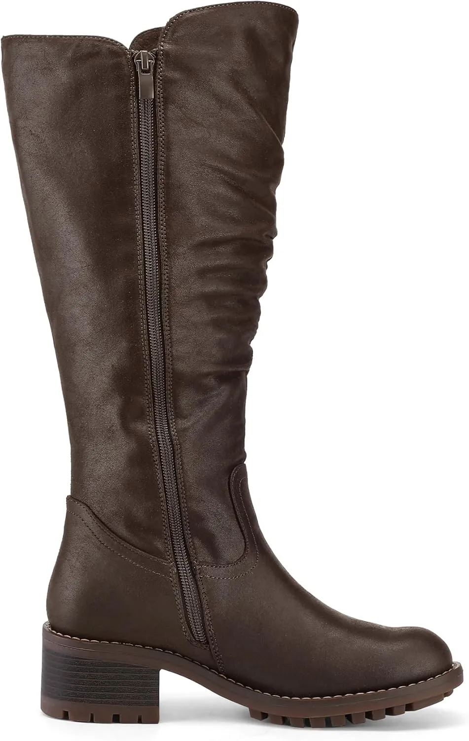 mysoft Women's Knee High Boots Side Zipper Lug Sole 2 Inch Stacked Chunky Heel Boots