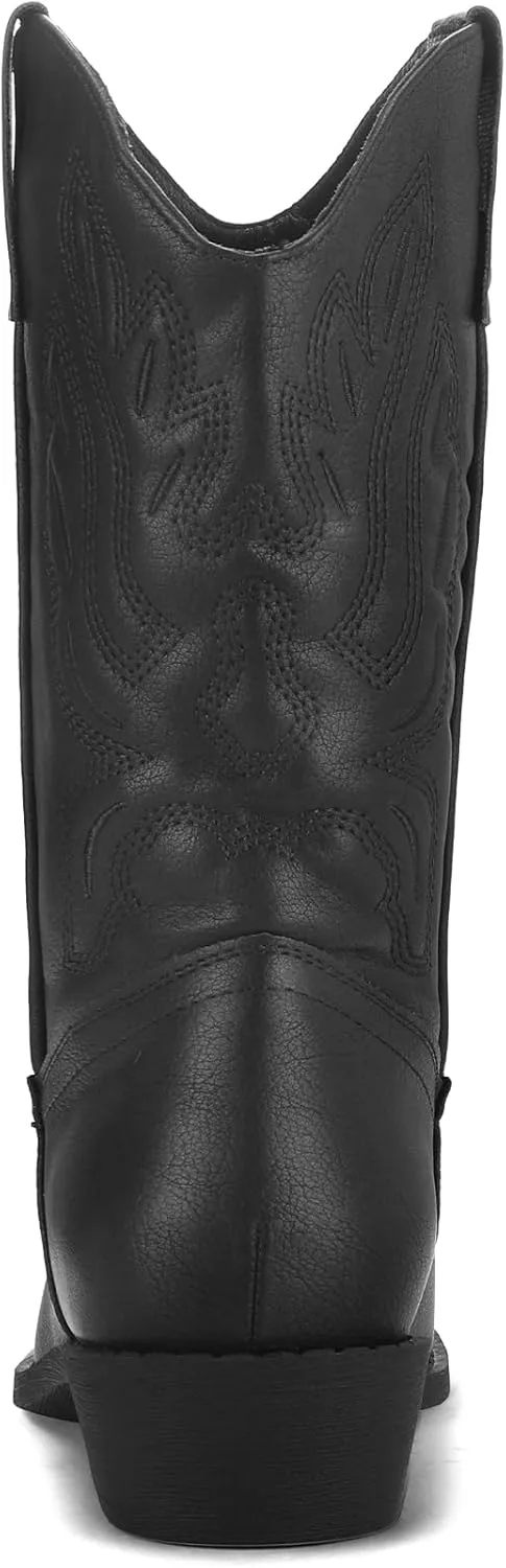 mysoft Women's Wide Calf Cowboy Boots Pull-On Mid-Calf Embroidered Pointed Toe Retro Western Boots