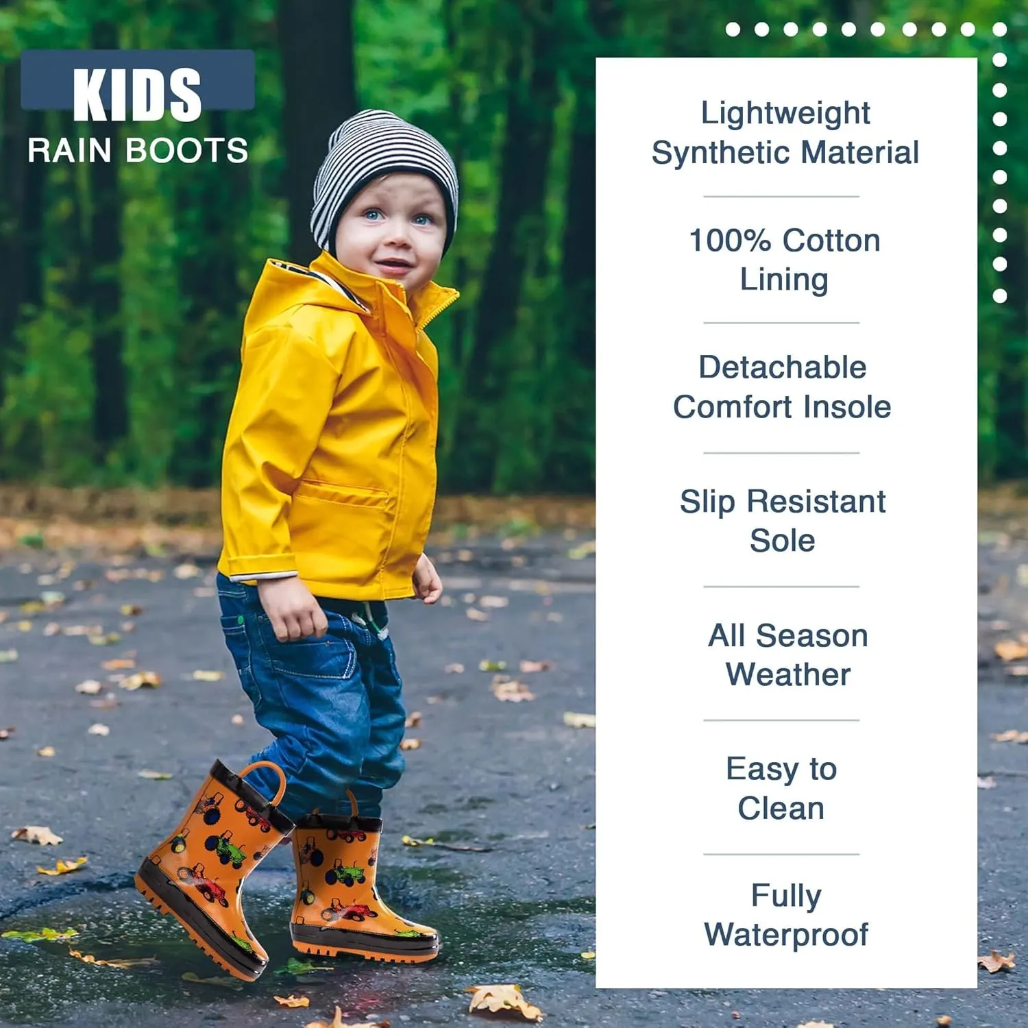 NORTY Rubber Rain Boots for Kids - Waterproof Rubber Boots Boys and Girls Solid & Printed Rainboots for Toddlers and Kids