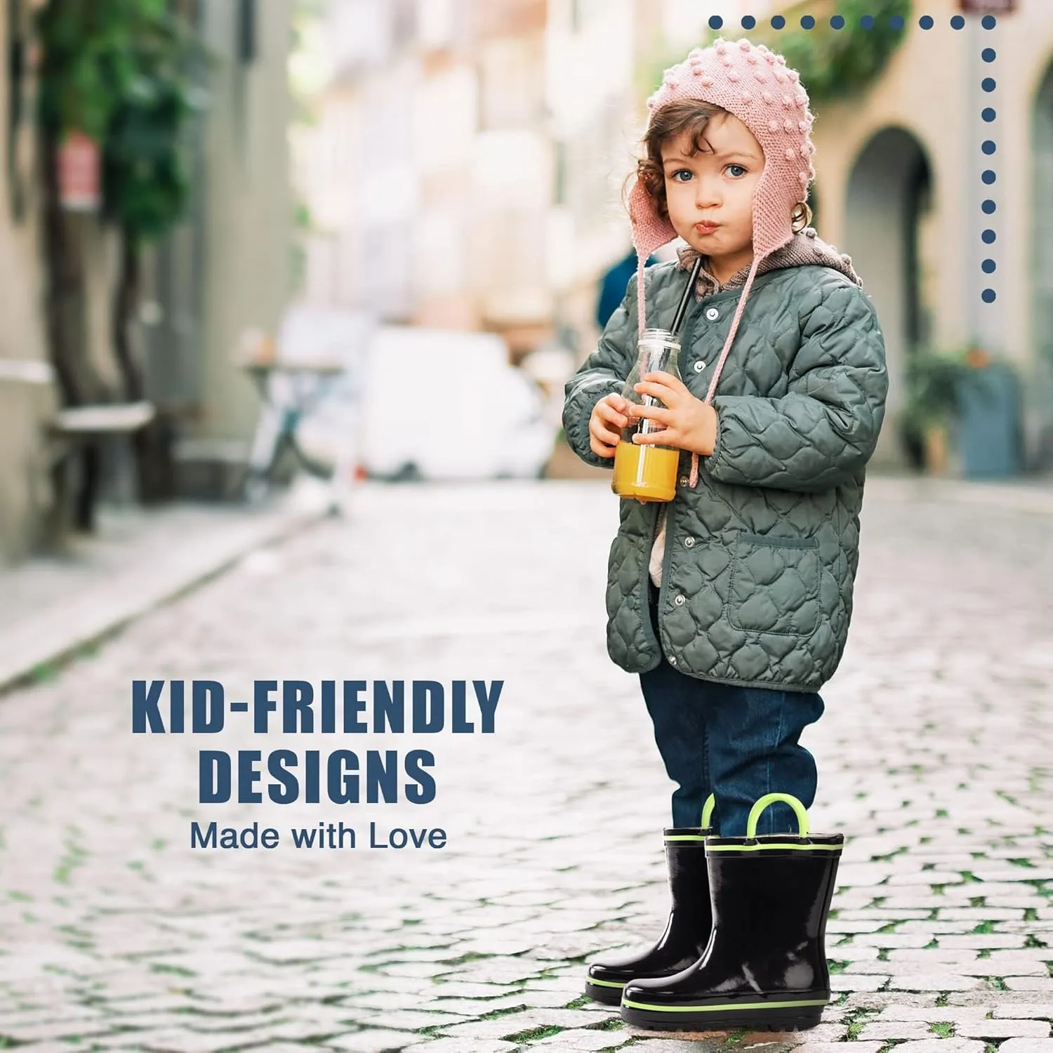 NORTY Rubber Rain Boots for Kids - Waterproof Rubber Boots Boys and Girls Solid & Printed Rainboots for Toddlers and Kids