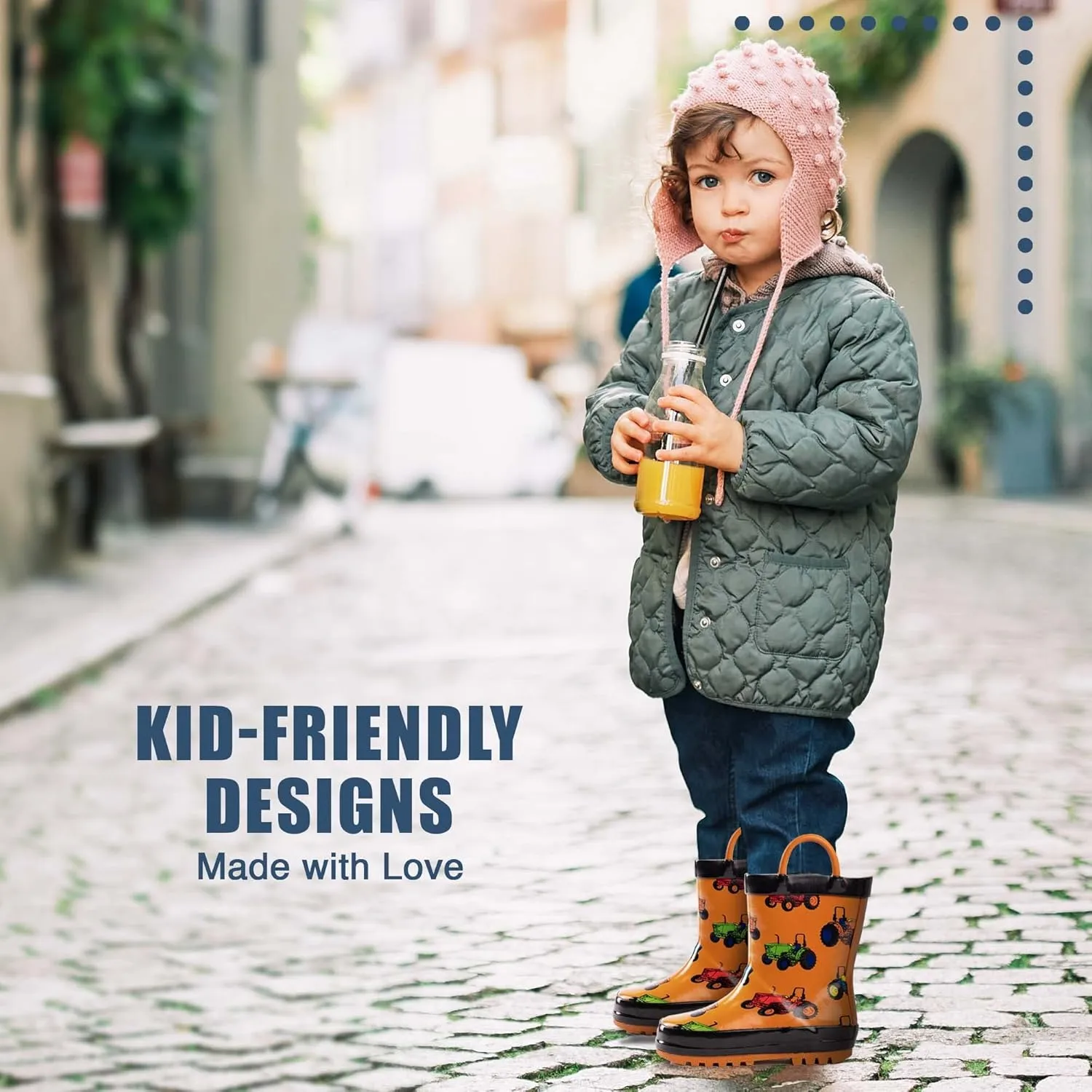 NORTY Rubber Rain Boots for Kids - Waterproof Rubber Boots Boys and Girls Solid & Printed Rainboots for Toddlers and Kids