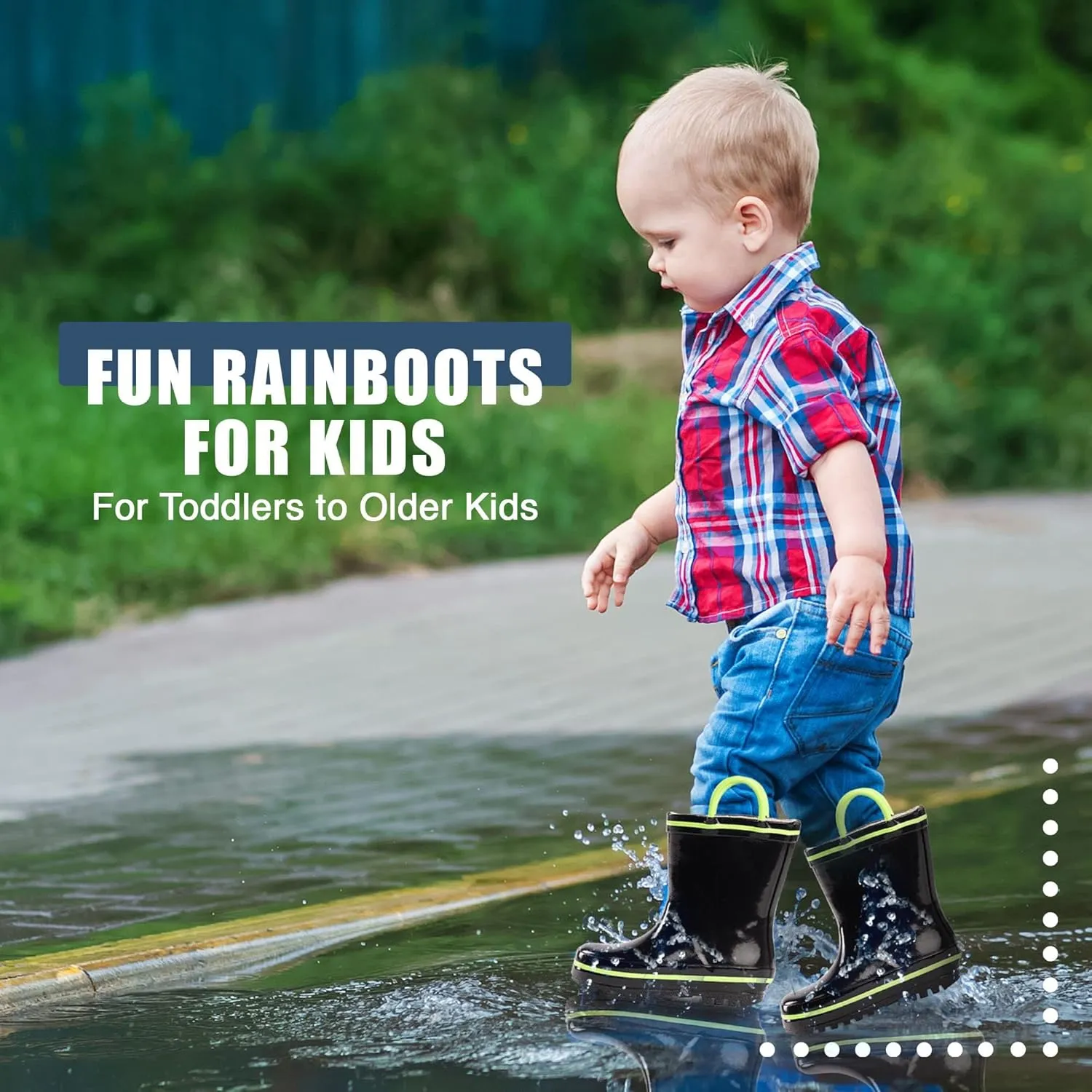 NORTY Rubber Rain Boots for Kids - Waterproof Rubber Boots Boys and Girls Solid & Printed Rainboots for Toddlers and Kids