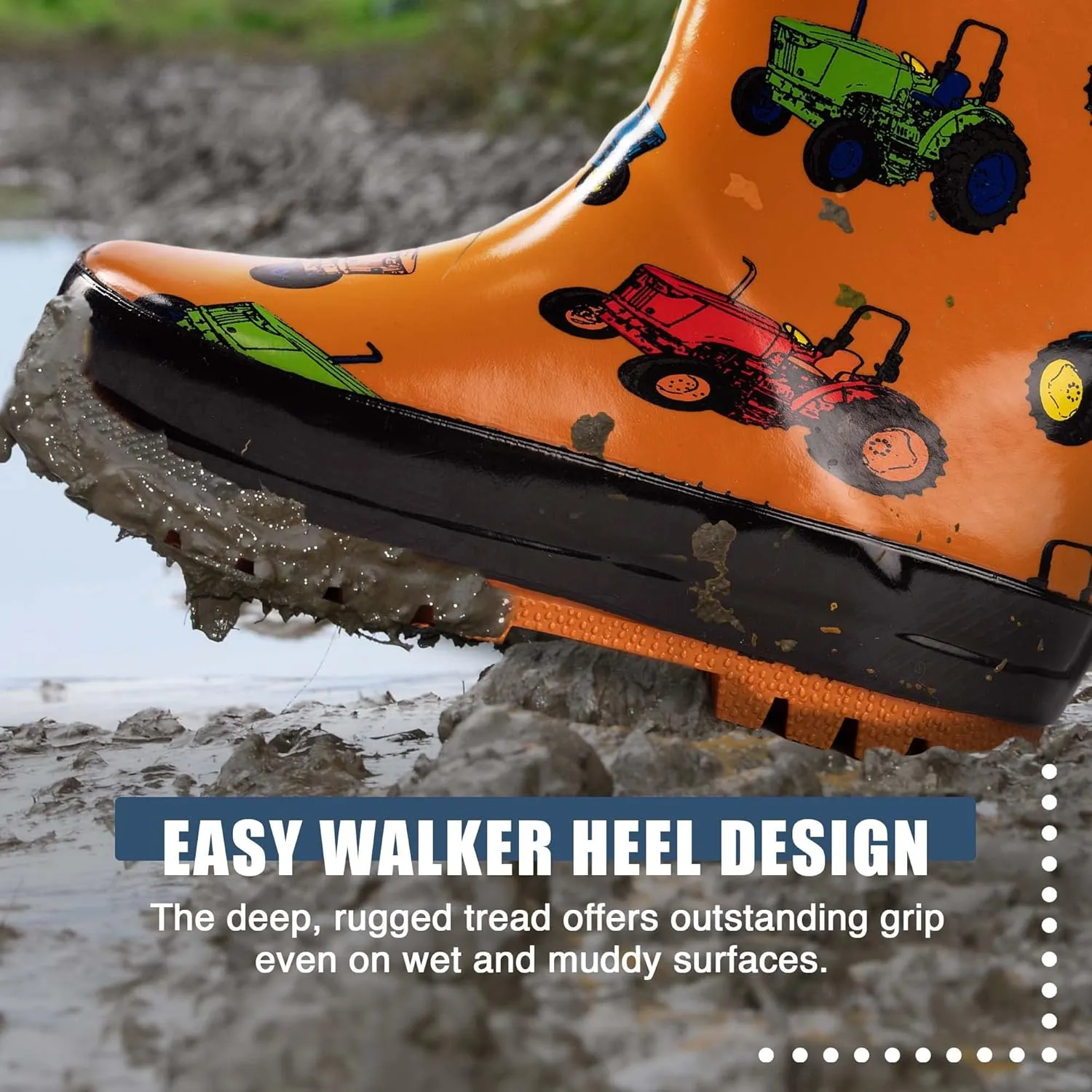 NORTY Rubber Rain Boots for Kids - Waterproof Rubber Boots Boys and Girls Solid & Printed Rainboots for Toddlers and Kids