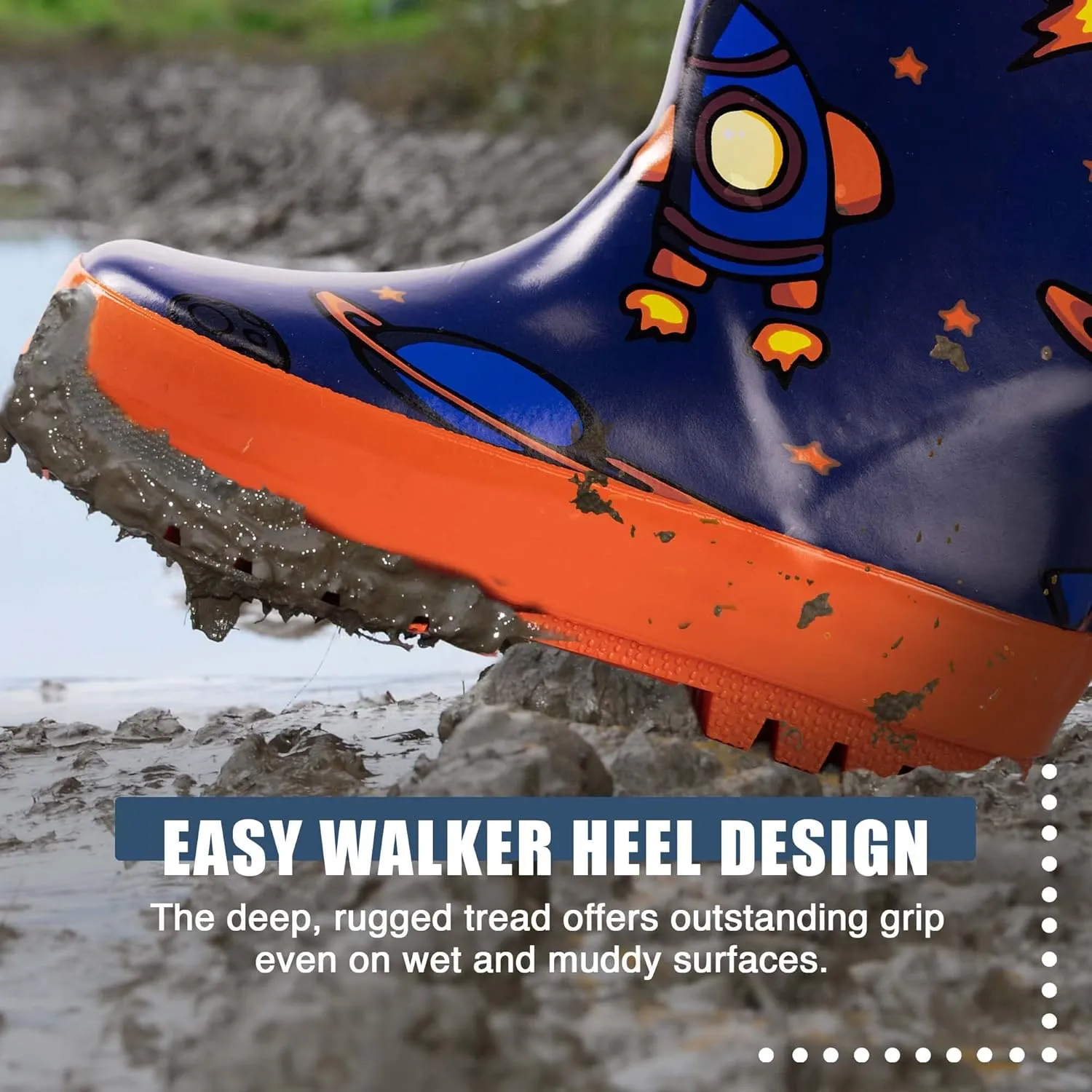 NORTY Rubber Rain Boots for Kids - Waterproof Rubber Boots Boys and Girls Solid & Printed Rainboots for Toddlers and Kids