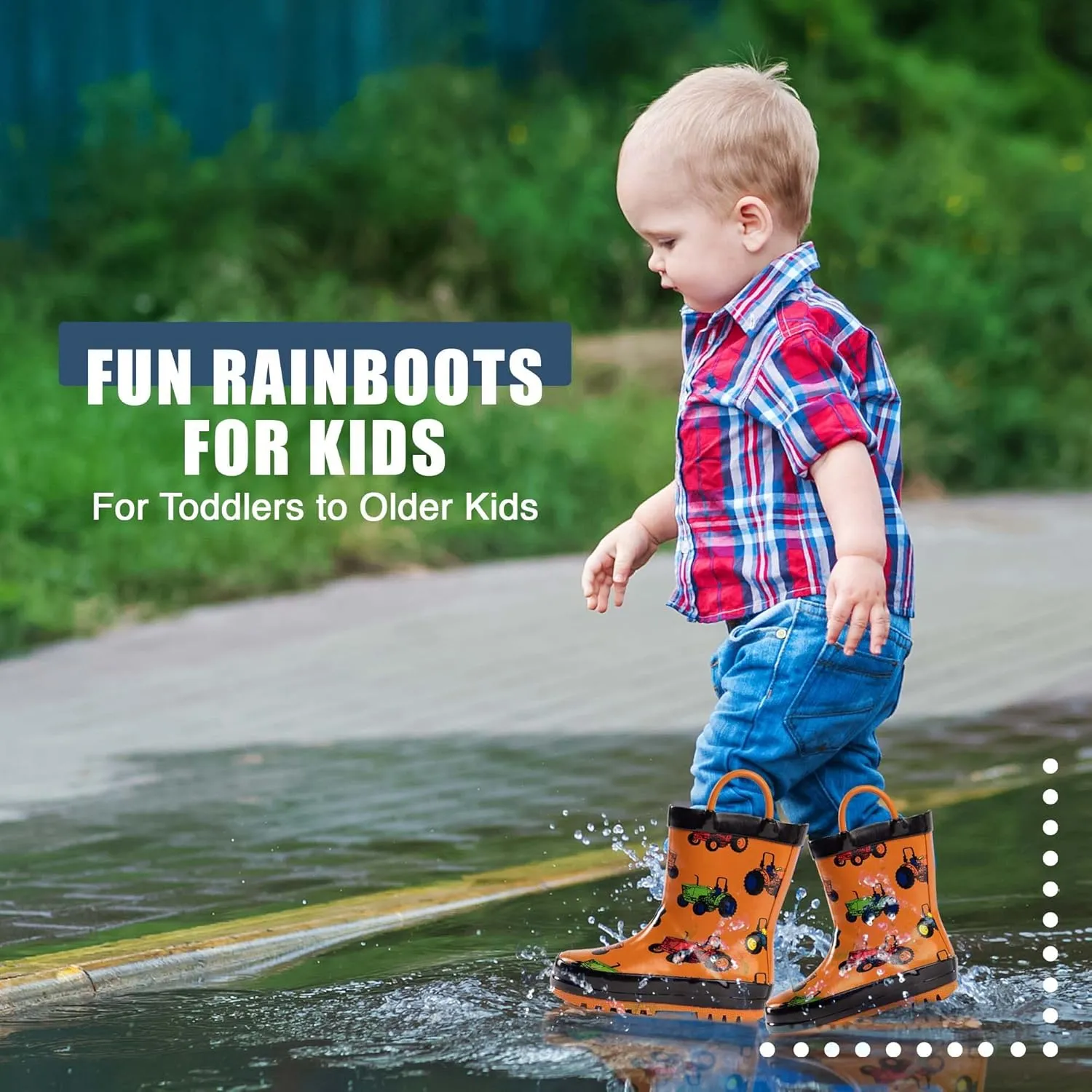 NORTY Rubber Rain Boots for Kids - Waterproof Rubber Boots Boys and Girls Solid & Printed Rainboots for Toddlers and Kids