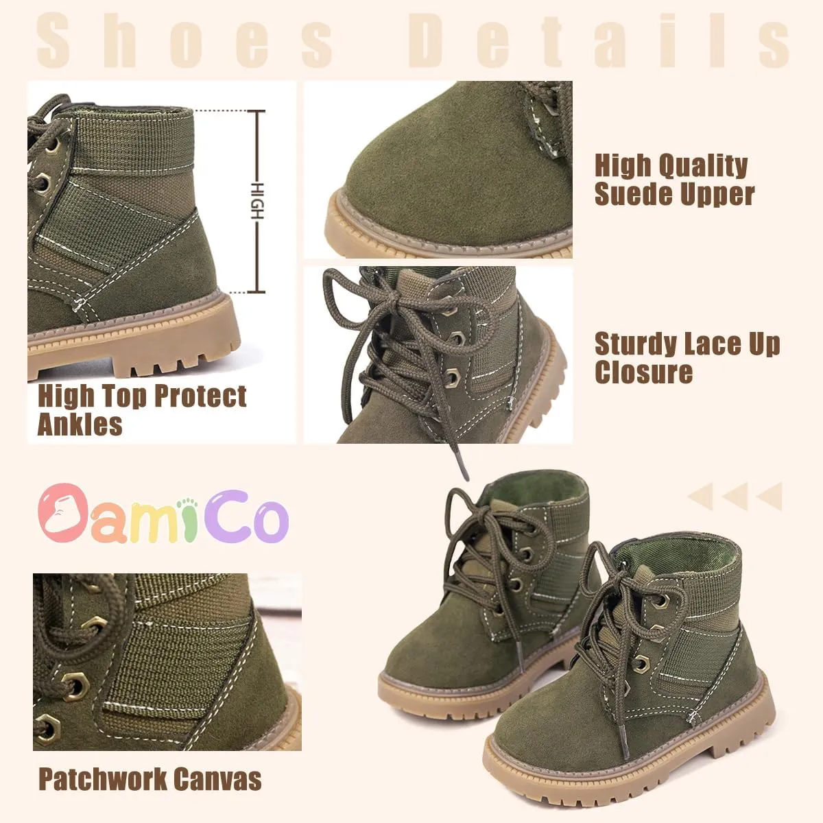Oamico Toddler Boys Girls Hiking Boots Little Kid Work Boots Outdoor Non Slip Lace Up Winter Snow Ankle Boots