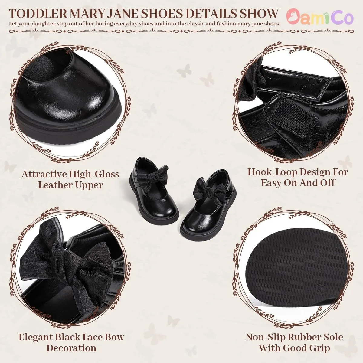 Oamico Toddler Girls Dress Shoes Loafers School Uniform Mary Jane Flats Thick Non-Slip Sole Casual Shoe (Toddler/Little Kids)
