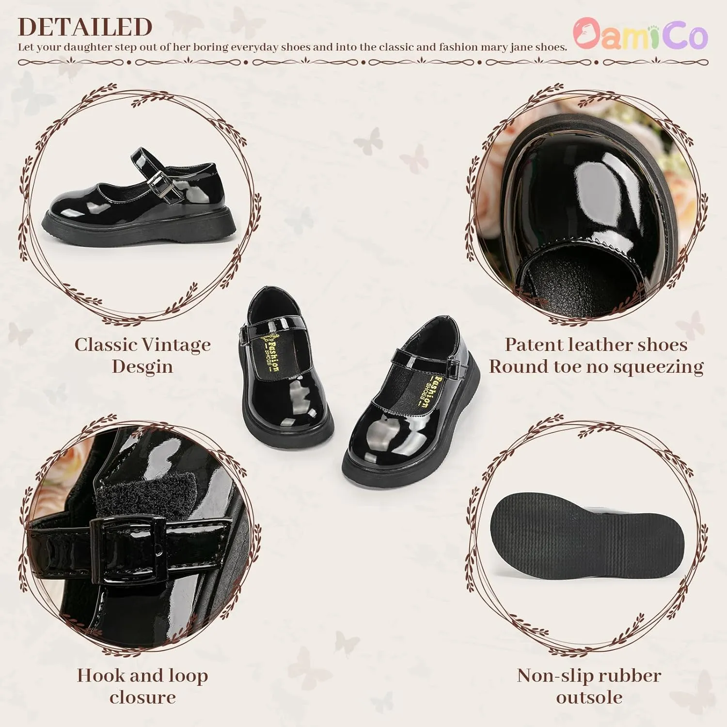 Oamico Toddler Girls Dress Shoes Loafers School Uniform Mary Jane Flats Thick Non-Slip Sole Casual Shoe (Toddler/Little Kids)