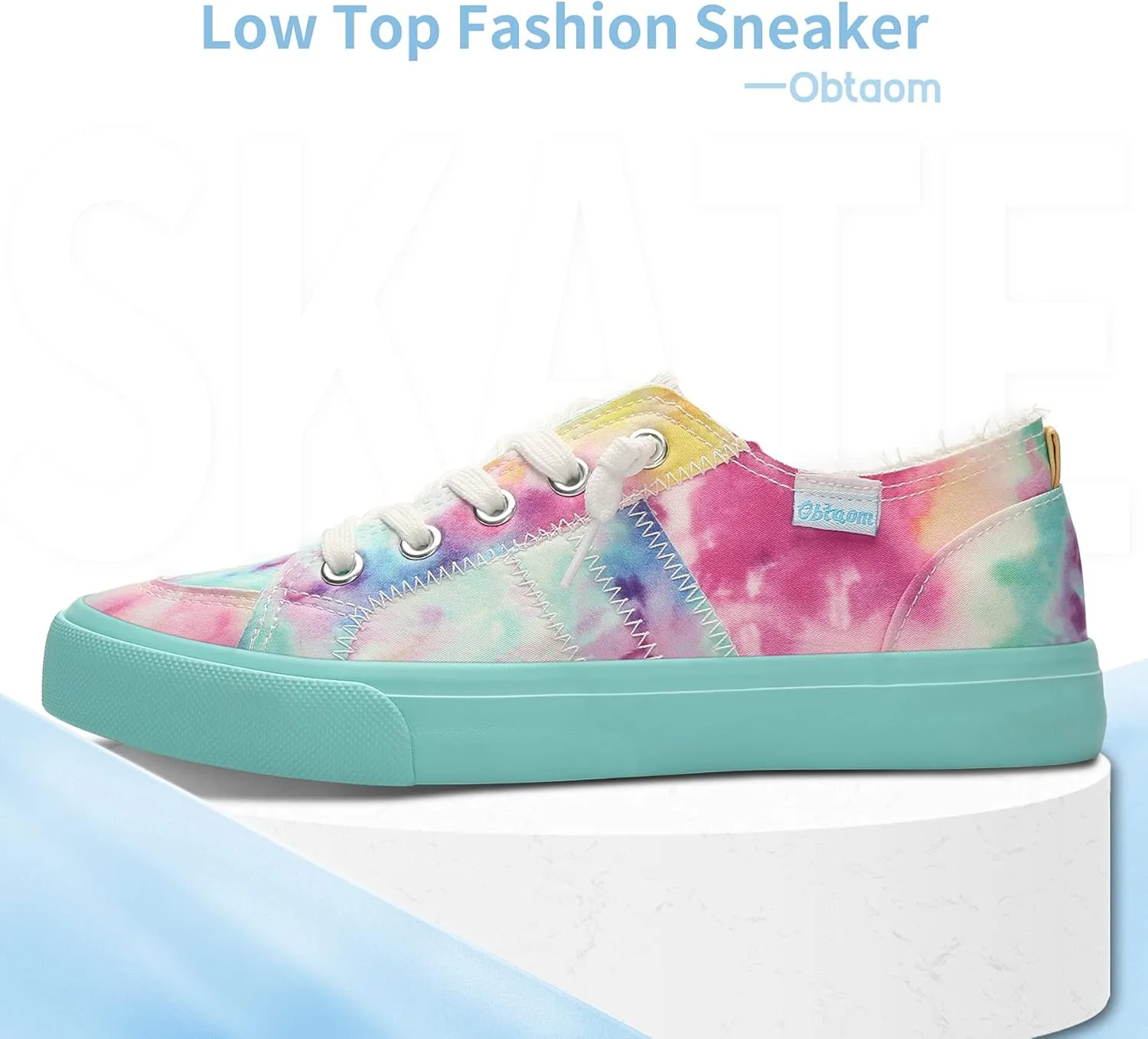Obtaom Women's Play Fashion Sneaker White Color Washed and Leopard Canvas Slip on Shoes