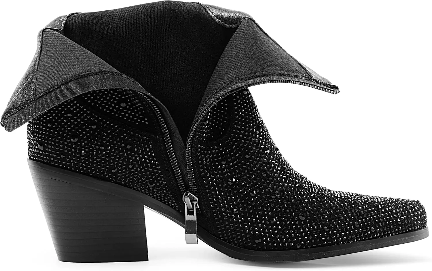 Oh Mispares Women's Sparkly Glitter Rhinestone Cowboy Ankle Boots Western Pointed Toe Low Block Heel Cowgirl Booties with Zipper