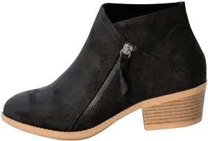 oiangi Womens Boots Fall 2022 Ankle Booties Vintage Slip on Round Toe Side Zipper Chunky Block Mid Heel Booties Solid Casual Comfy Outdoor Ladies Shoes