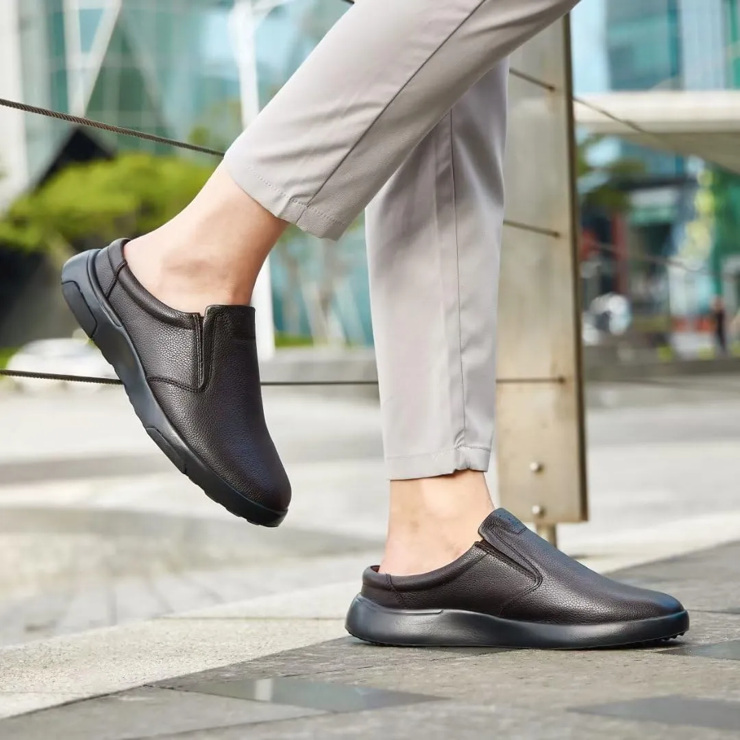 OrthoComfoot Men's Orthopedic Leather Dress Walking Shoes: Comfortable Plantar Fasciitis Loafers with Arch Support for Flat Feet, Casual Business Orthotic Slip-On for Foot and Heel Pain Relief
