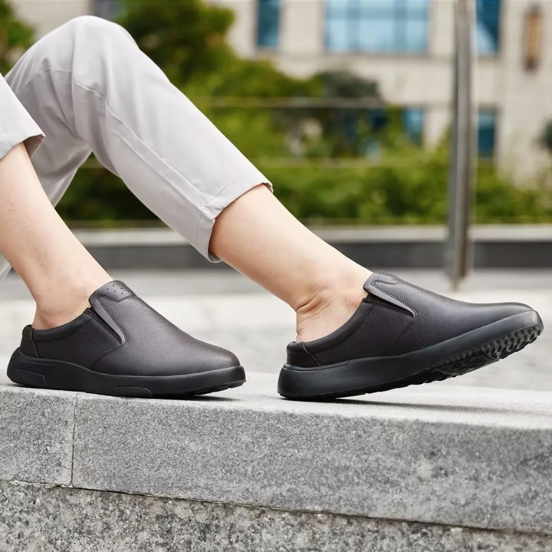 OrthoComfoot Men's Orthopedic Leather Dress Walking Shoes: Comfortable Plantar Fasciitis Loafers with Arch Support for Flat Feet, Casual Business Orthotic Slip-On for Foot and Heel Pain Relief