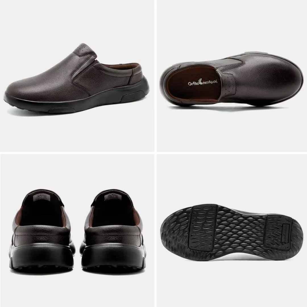 OrthoComfoot Men's Orthopedic Leather Dress Walking Shoes: Comfortable Plantar Fasciitis Loafers with Arch Support for Flat Feet, Casual Business Orthotic Slip-On for Foot and Heel Pain Relief