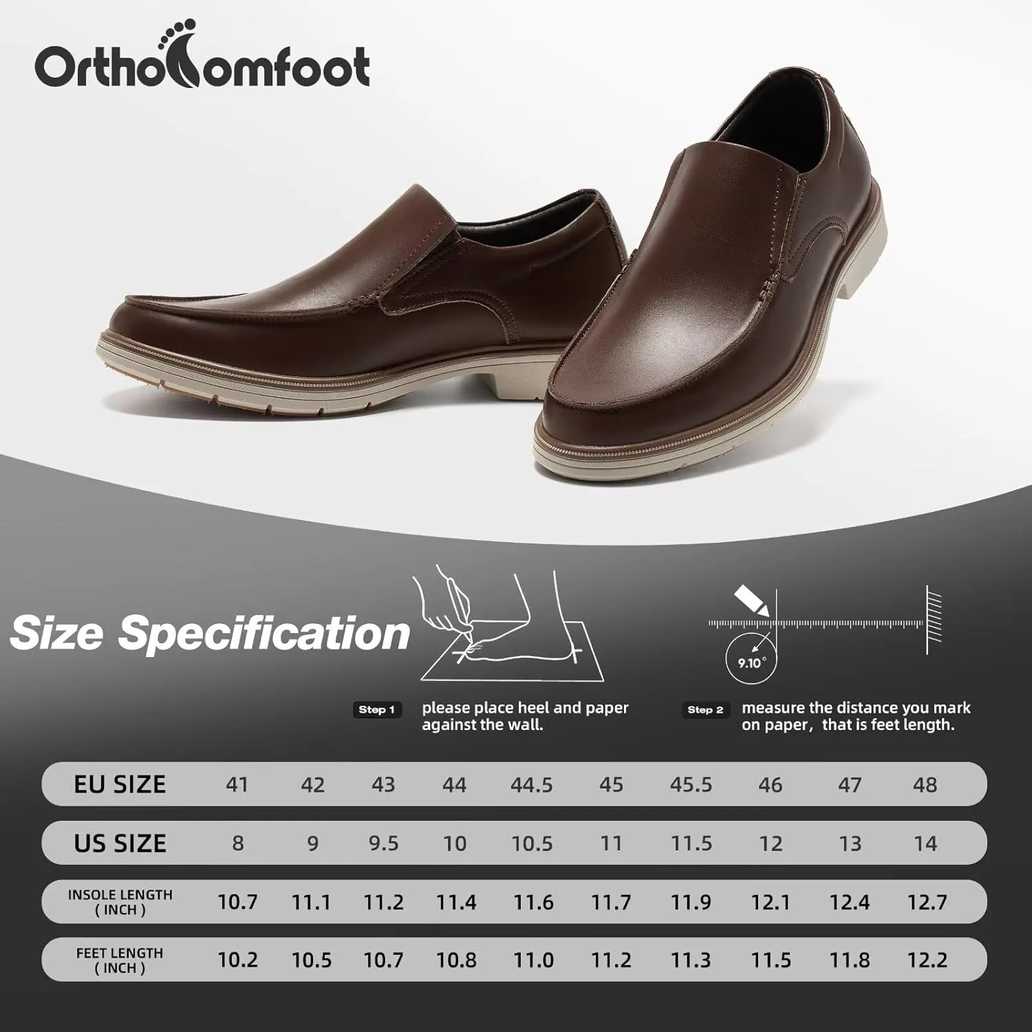 Orthopedic Business Leather Dress Shoes: Comfortable Arch Support Plantar Fasciitis Formal Tuxedo Oxford for Mens, Casual Classic Modern Wingtip Slip On Loafers for Foot and Heel Pain Relief