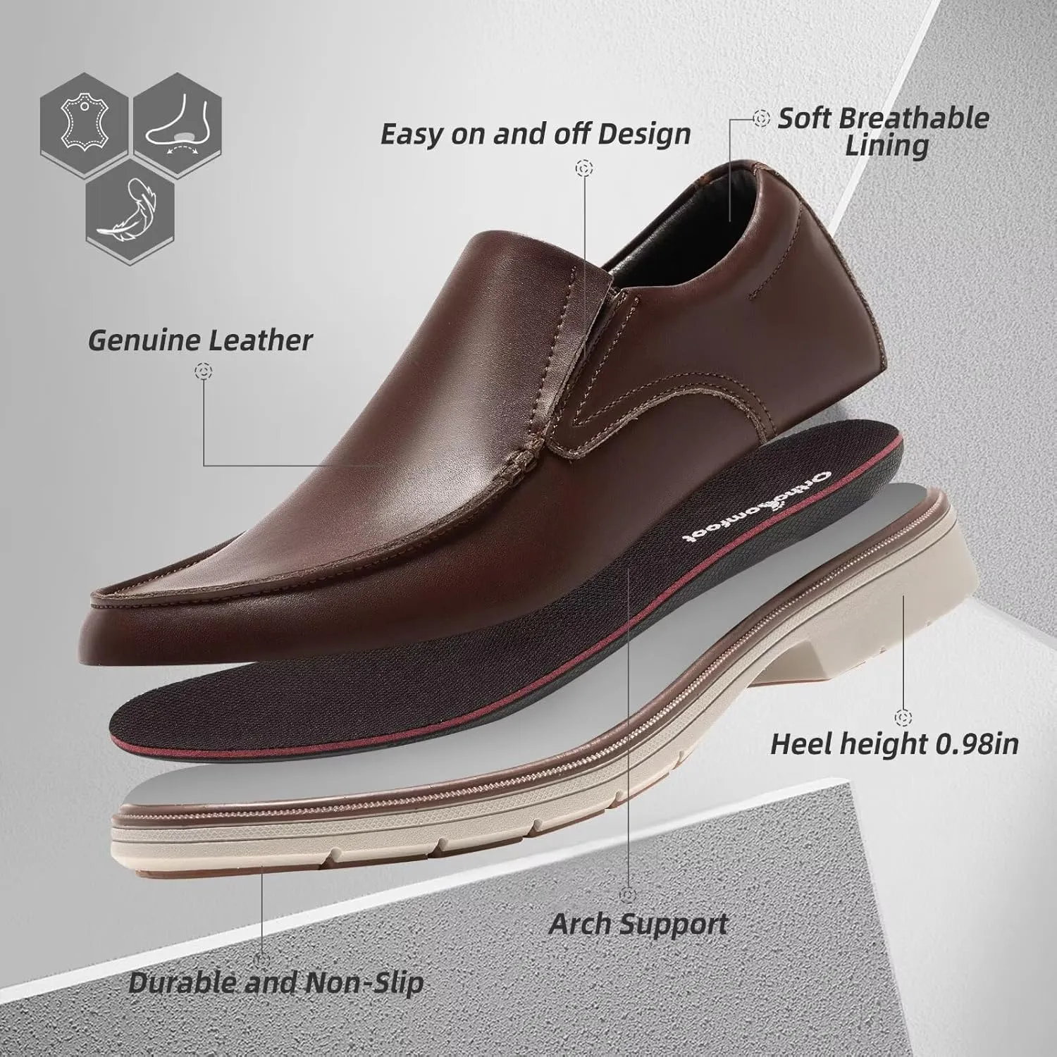 Orthopedic Business Leather Dress Shoes: Comfortable Arch Support Plantar Fasciitis Formal Tuxedo Oxford for Mens, Casual Classic Modern Wingtip Slip On Loafers for Foot and Heel Pain Relief