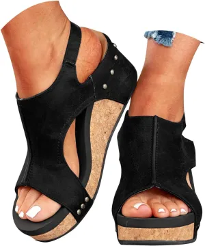 Orthopedic Platform Wedge Sandals for Women Summer Dressy Thick Sole Comfy Leather Wedges Comfortable Cork Platform Sandals Non Slip Summer Slides Casual Dress Shoes