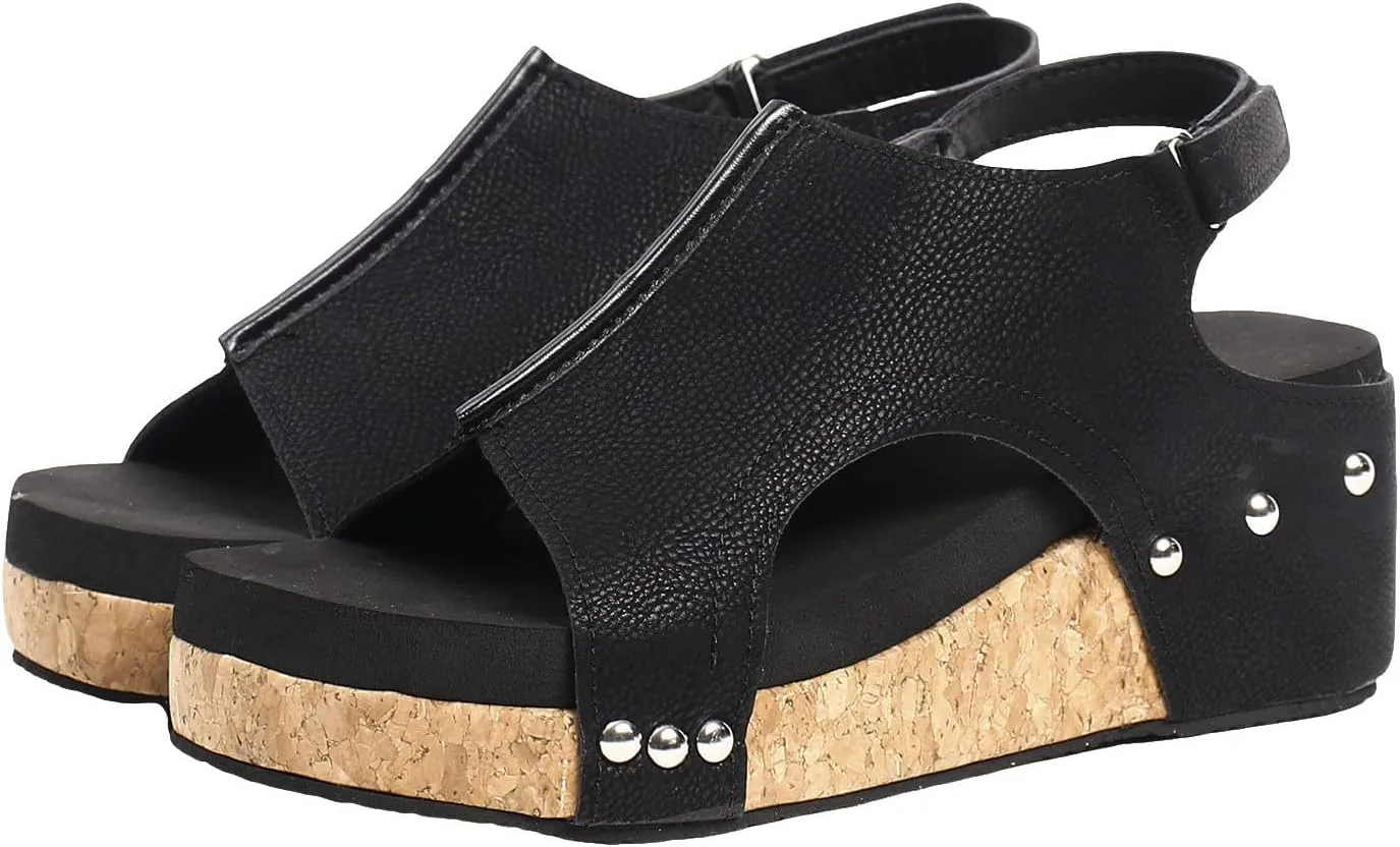 Orthopedic Platform Wedge Sandals for Women Summer Dressy Thick Sole Comfy Leather Wedges Comfortable Cork Platform Sandals Non Slip Summer Slides Casual Dress Shoes
