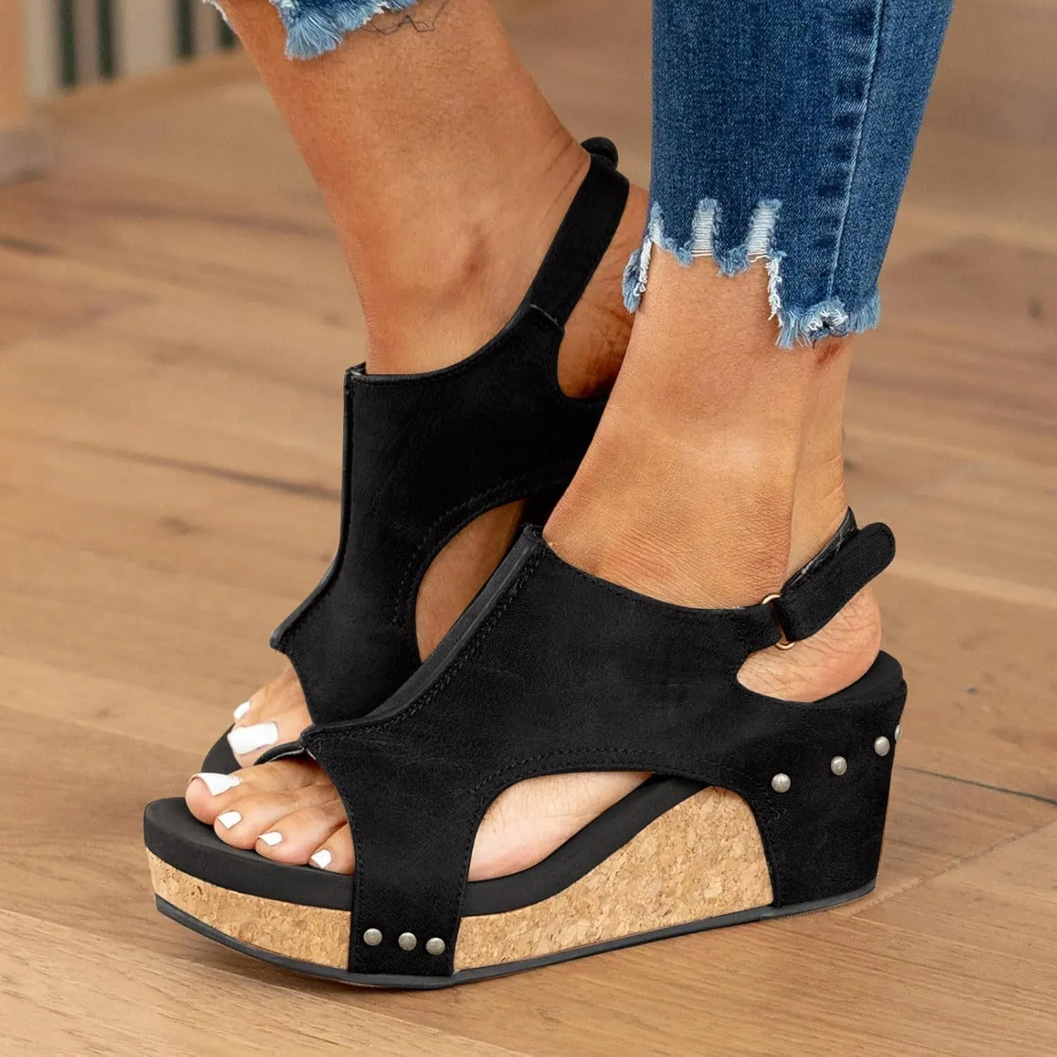 Orthopedic Platform Wedge Sandals for Women Summer Dressy Thick Sole Comfy Leather Wedges Comfortable Cork Platform Sandals Non Slip Summer Slides Casual Dress Shoes