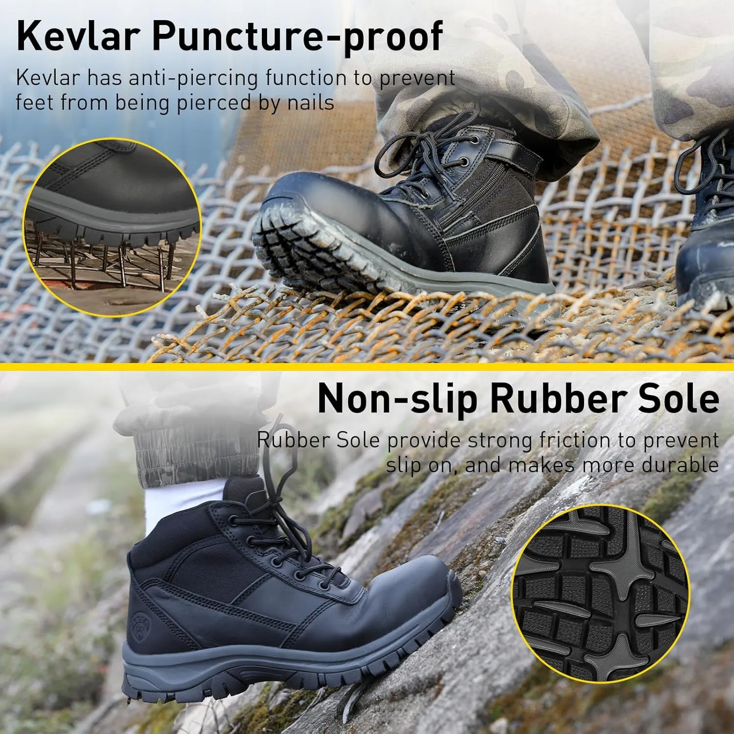OUXX Mens Work Boots, Side Zipper, Steel Toe Shoes, Anti-Slip Rubber Sole, Puncture-Proof(OX2518)
