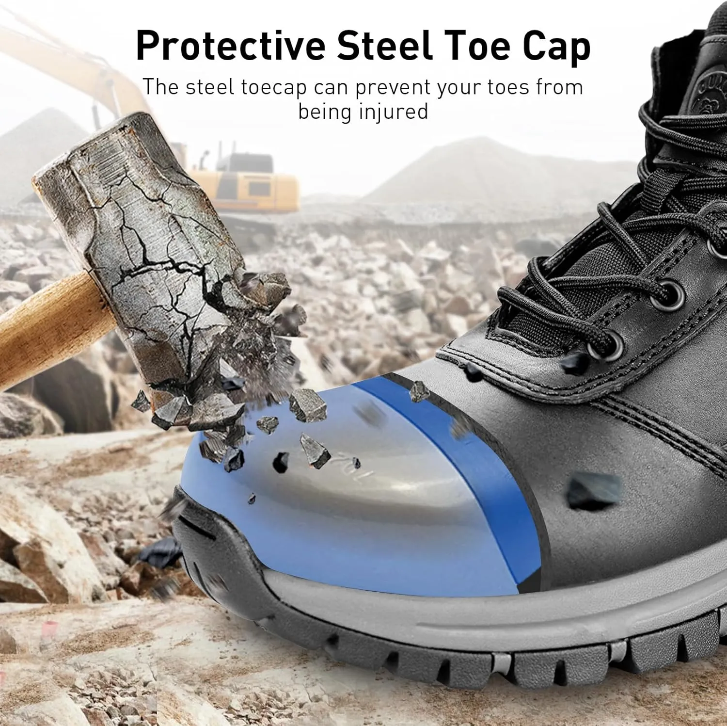 OUXX Mens Work Boots, Side Zipper, Steel Toe Shoes, Anti-Slip Rubber Sole, Puncture-Proof(OX2518)
