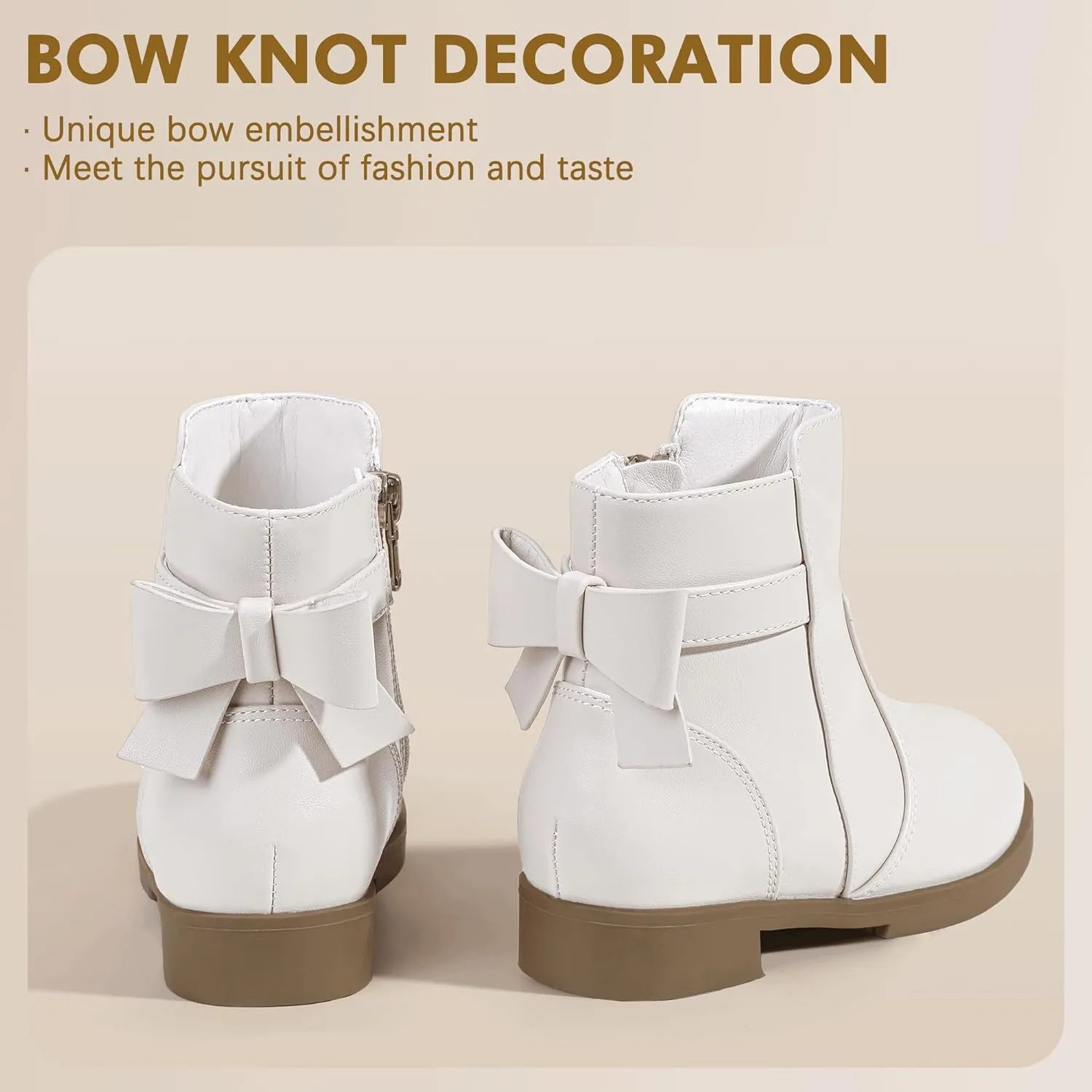 PANDANINJIA Girls Boots Toddler Kids Fashion Short Ankle Dress Bow Booties with Side Zipper Boots