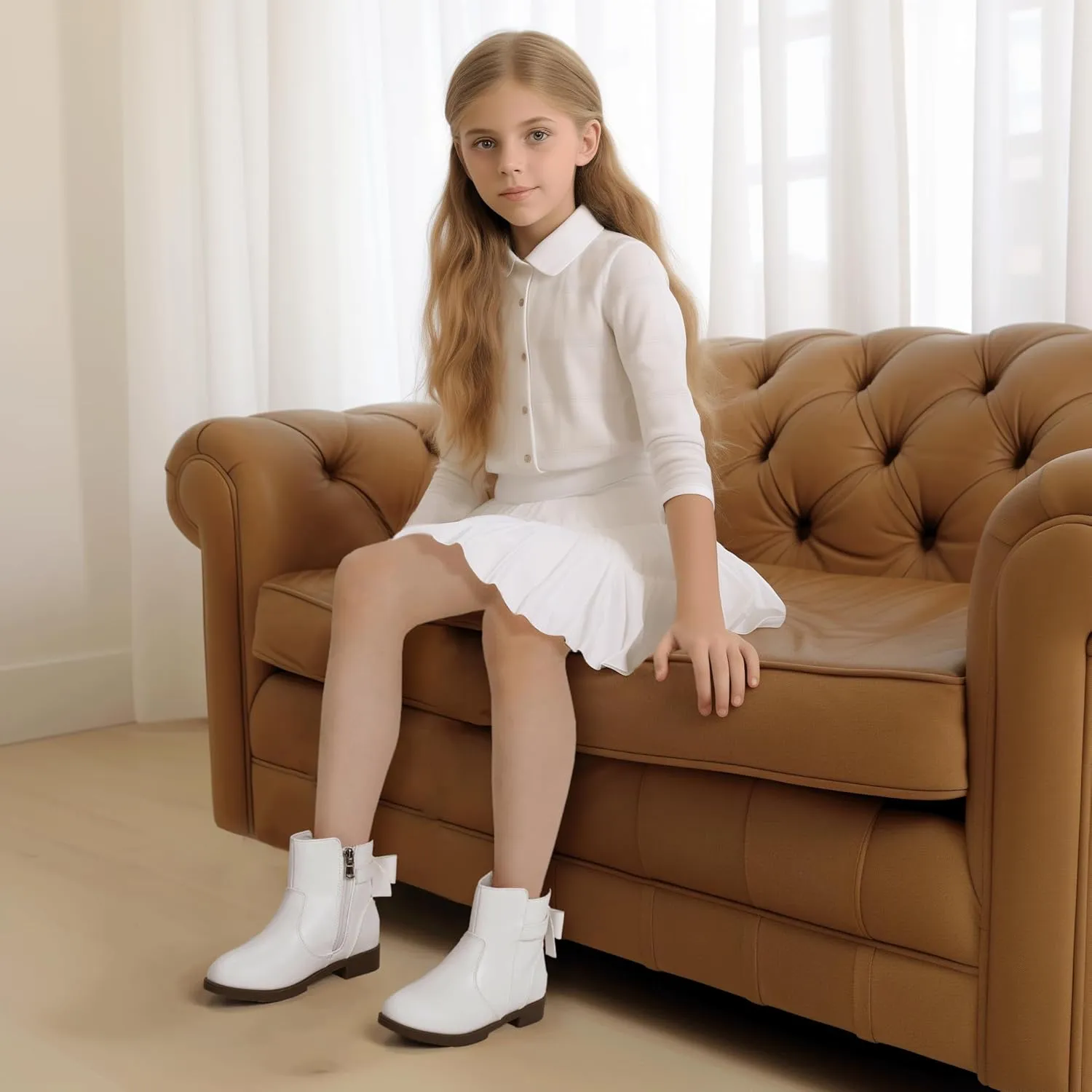 PANDANINJIA Girls Boots Toddler Kids Fashion Short Ankle Dress Bow Booties with Side Zipper Boots