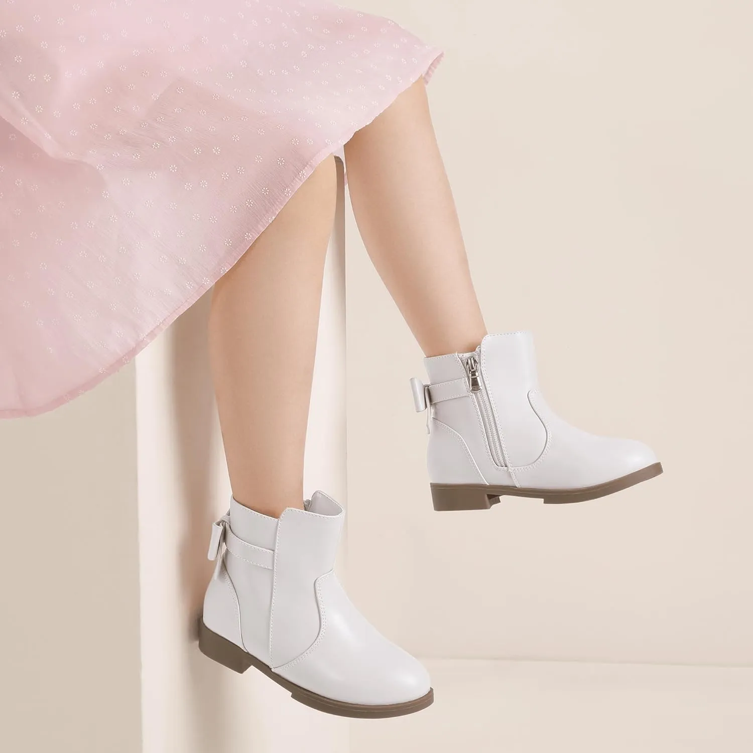 PANDANINJIA Girls Boots Toddler Kids Fashion Short Ankle Dress Bow Booties with Side Zipper Boots